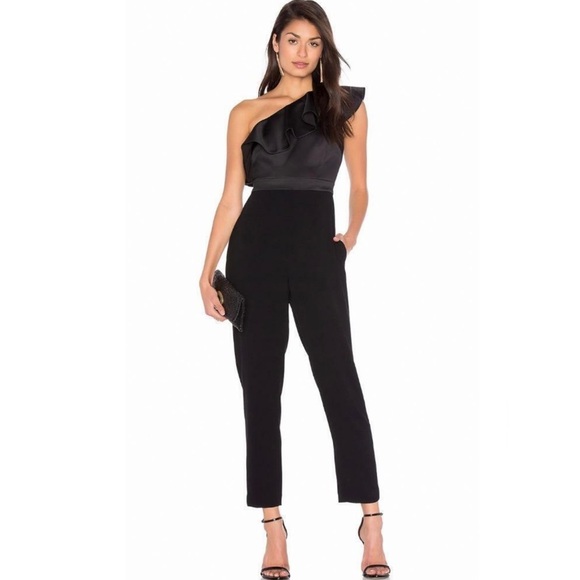 Cynthia Rowley Black Lancey One Shoulder Ruffle Jumpsuit - Picture 4 of 10